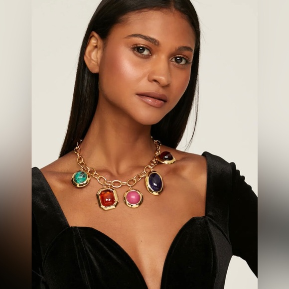 Lele Sadoughi Bezel Jewel Necklace Charm Necklace Gold - Picture 2 of 3